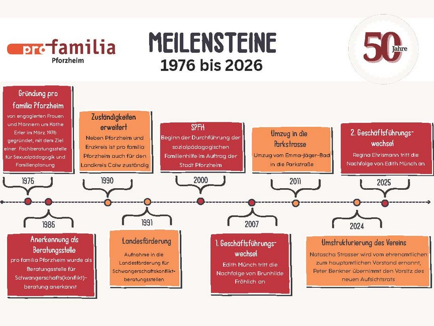 Graphische Darstellung der Meilensteine von pro familia Pforzheim